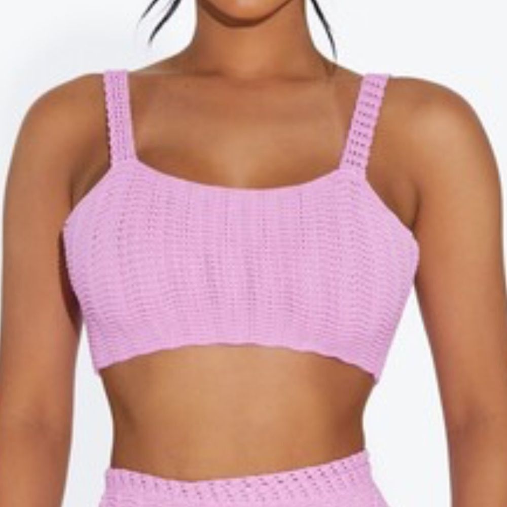 NEW Naked Wardrobe Knit Crochet Pink Tank Top Tie Back Sz L